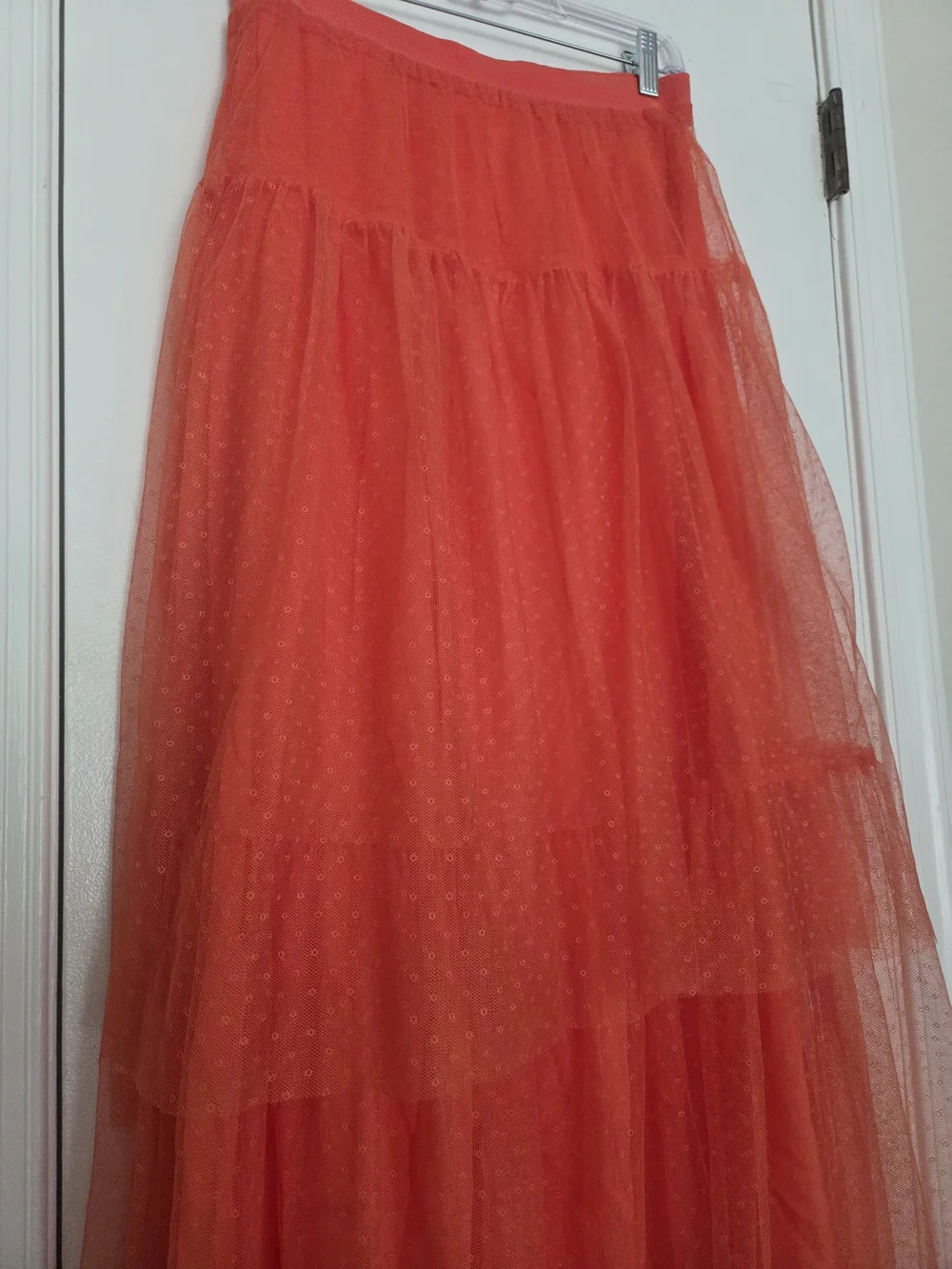 By Anthropologie Orange Dotted Tulle Tiered Maxi Skirt NWOT Small Bohemian - Picture 3 of 5